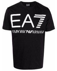 Мужская черно-белая футболка с круглым вырезом с принтом от Ea7 Emporio Armani