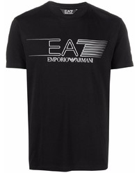 Мужская черно-белая футболка с круглым вырезом с принтом от Ea7 Emporio Armani