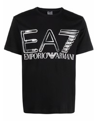 Мужская черно-белая футболка с круглым вырезом с принтом от Ea7 Emporio Armani