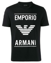 Мужская черно-белая футболка с круглым вырезом с принтом от Emporio Armani