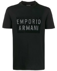 Мужская черно-белая футболка с круглым вырезом с принтом от Emporio Armani