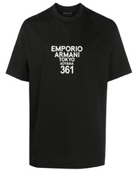 Мужская черно-белая футболка с круглым вырезом с принтом от Emporio Armani