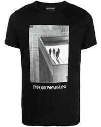 Мужская черно-белая футболка с круглым вырезом с принтом от Emporio Armani