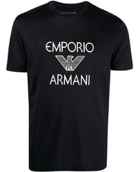 Мужская черно-белая футболка с круглым вырезом с принтом от Emporio Armani