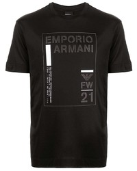 Мужская черно-белая футболка с круглым вырезом с принтом от Emporio Armani