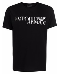 Мужская черно-белая футболка с круглым вырезом с принтом от Emporio Armani