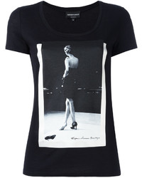 Женская черно-белая футболка с круглым вырезом с принтом от Emporio Armani