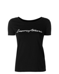 Женская черно-белая футболка с круглым вырезом с принтом от Emporio Armani