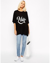 Женская черно-белая футболка с круглым вырезом с принтом от Cheap Monday