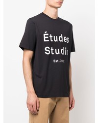 Мужская черно-белая футболка с круглым вырезом с принтом от Études