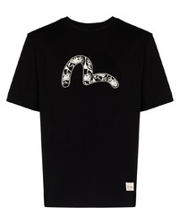 Мужская черно-белая футболка с круглым вырезом с принтом от Evisu