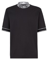 Мужская черно-белая футболка с круглым вырезом с принтом от Fendi