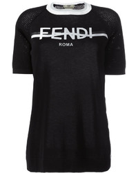 Женская черно-белая футболка с круглым вырезом с принтом от Fendi