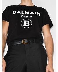 Мужская черно-белая футболка с круглым вырезом с принтом от Balmain