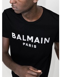 Мужская черно-белая футболка с круглым вырезом с принтом от Balmain