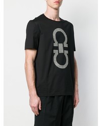 Мужская черно-белая футболка с круглым вырезом с принтом от Salvatore Ferragamo