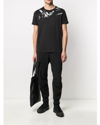 Мужская черно-белая футболка с круглым вырезом с принтом от Stone Island Shadow Project