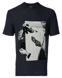 Мужская черно-белая футболка с круглым вырезом с принтом от Giorgio Armani