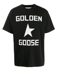 Мужская черно-белая футболка с круглым вырезом с принтом от Golden Goose