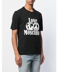 Мужская черно-белая футболка с круглым вырезом с принтом от Love Moschino