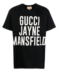 Мужская черно-белая футболка с круглым вырезом с принтом от Gucci