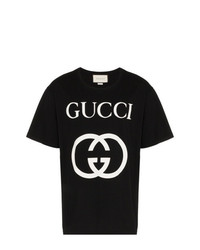 Мужская черно-белая футболка с круглым вырезом с принтом от Gucci