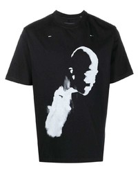 Мужская черно-белая футболка с круглым вырезом с принтом от Heliot Emil