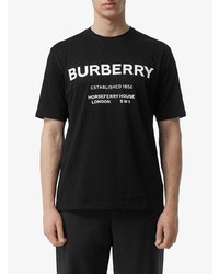 Мужская черно-белая футболка с круглым вырезом с принтом от Burberry