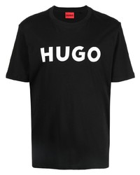Мужская черно-белая футболка с круглым вырезом с принтом от Hugo