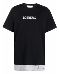 Мужская черно-белая футболка с круглым вырезом с принтом от Iceberg