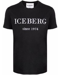 Мужская черно-белая футболка с круглым вырезом с принтом от Iceberg