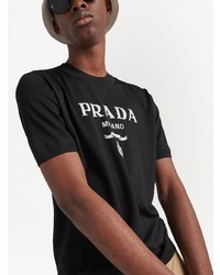 Мужская черно-белая футболка с круглым вырезом с принтом от Prada