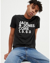 Мужская черно-белая футболка с круглым вырезом с принтом от Jack & Jones