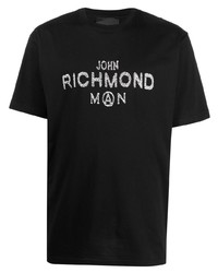 Мужская черно-белая футболка с круглым вырезом с принтом от John Richmond