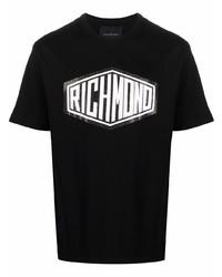 Мужская черно-белая футболка с круглым вырезом с принтом от John Richmond