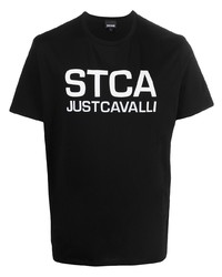 Мужская черно-белая футболка с круглым вырезом с принтом от Just Cavalli