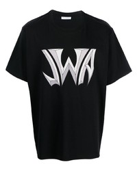 Мужская черно-белая футболка с круглым вырезом с принтом от JW Anderson