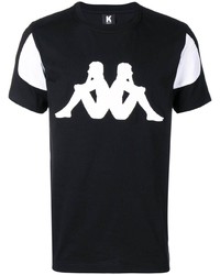 Мужская черно-белая футболка с круглым вырезом с принтом от Kappa Kontroll