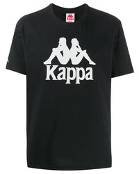 Мужская черно-белая футболка с круглым вырезом с принтом от Kappa