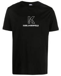 Мужская черно-белая футболка с круглым вырезом с принтом от Karl Lagerfeld