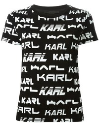 Женская черно-белая футболка с круглым вырезом с принтом от Karl Lagerfeld