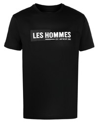 Мужская черно-белая футболка с круглым вырезом с принтом от Les Hommes