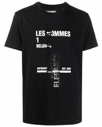 Мужская черно-белая футболка с круглым вырезом с принтом от Les Hommes