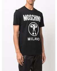 Мужская черно-белая футболка с круглым вырезом с принтом от Moschino