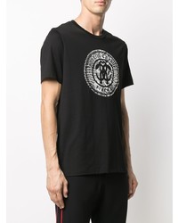 Мужская черно-белая футболка с круглым вырезом с принтом от Roberto Cavalli