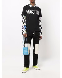 Мужская черно-белая футболка с круглым вырезом с принтом от Moschino