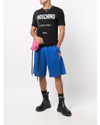 Мужская черно-белая футболка с круглым вырезом с принтом от Moschino