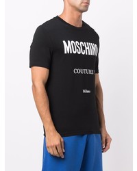 Мужская черно-белая футболка с круглым вырезом с принтом от Moschino