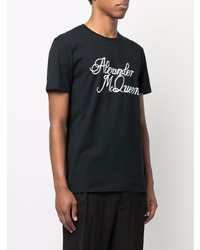 Мужская черно-белая футболка с круглым вырезом с принтом от Alexander McQueen