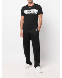 Мужская черно-белая футболка с круглым вырезом с принтом от Moschino